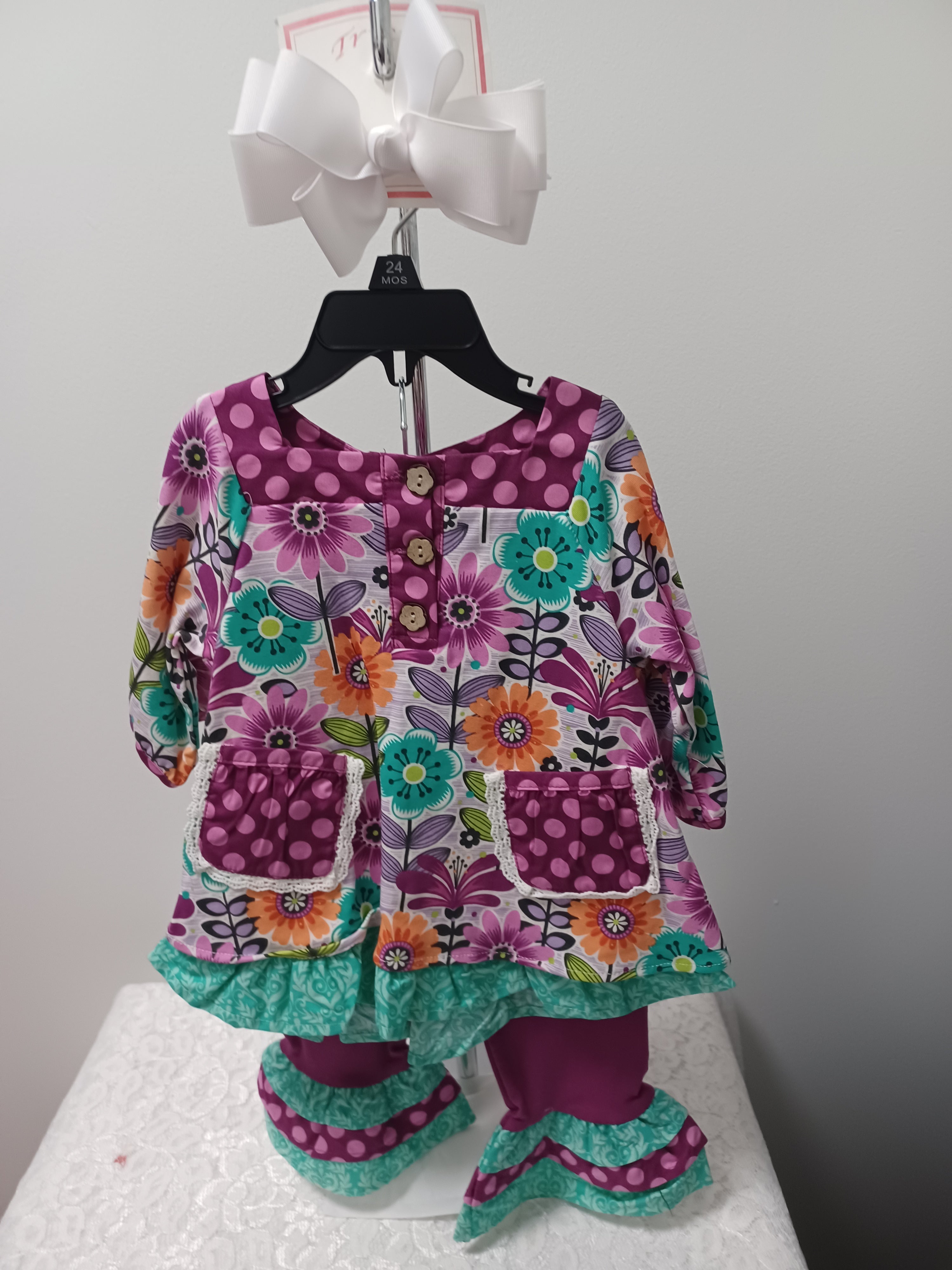 Girls Purple Floral Pant Set